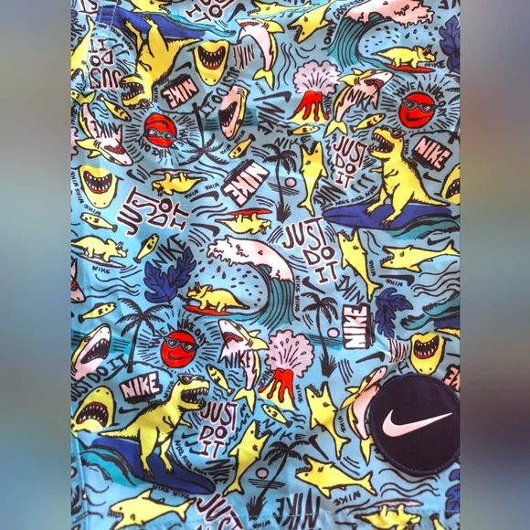 Nike Boys Swim Shorts/Trunks Blue Size XL surf Dinos, sharks, volcanos, swooshes - Picture 5 of 7